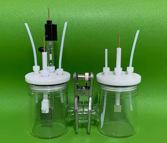 H-Type Dual-Chamber Electrochemical Cell, Three-Electrode System with Replaceable Ion-Exchange Membrane, Glass-Sealed for Gas Electrochemistry